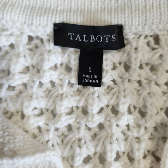 Talbots Women's Open Weave White Johnny Collar Sweater Small Pullover Crochet - Picture 7 of 11